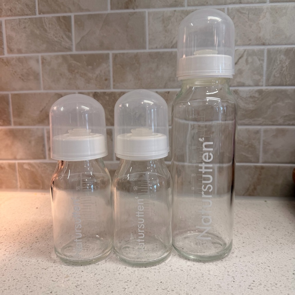 Clear Natursutten Glass Baby Bottles with Caps (Set of 3)